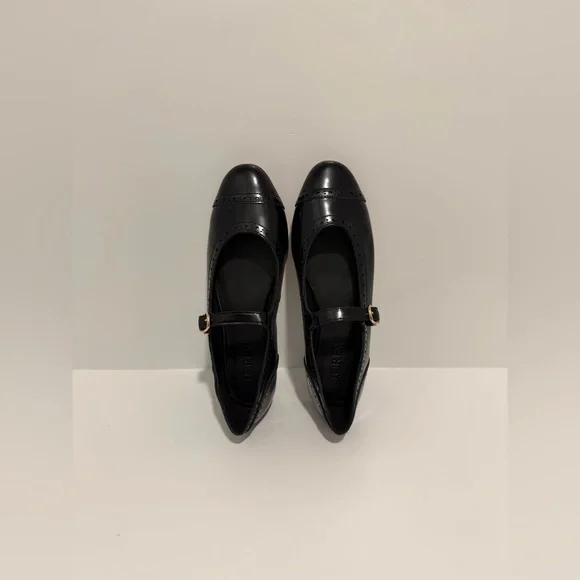 J. Crew Wing Tip Mary Jane Ballet Flats Black Spazzolato Leather size 9 CH271 - Picture 5 of 9